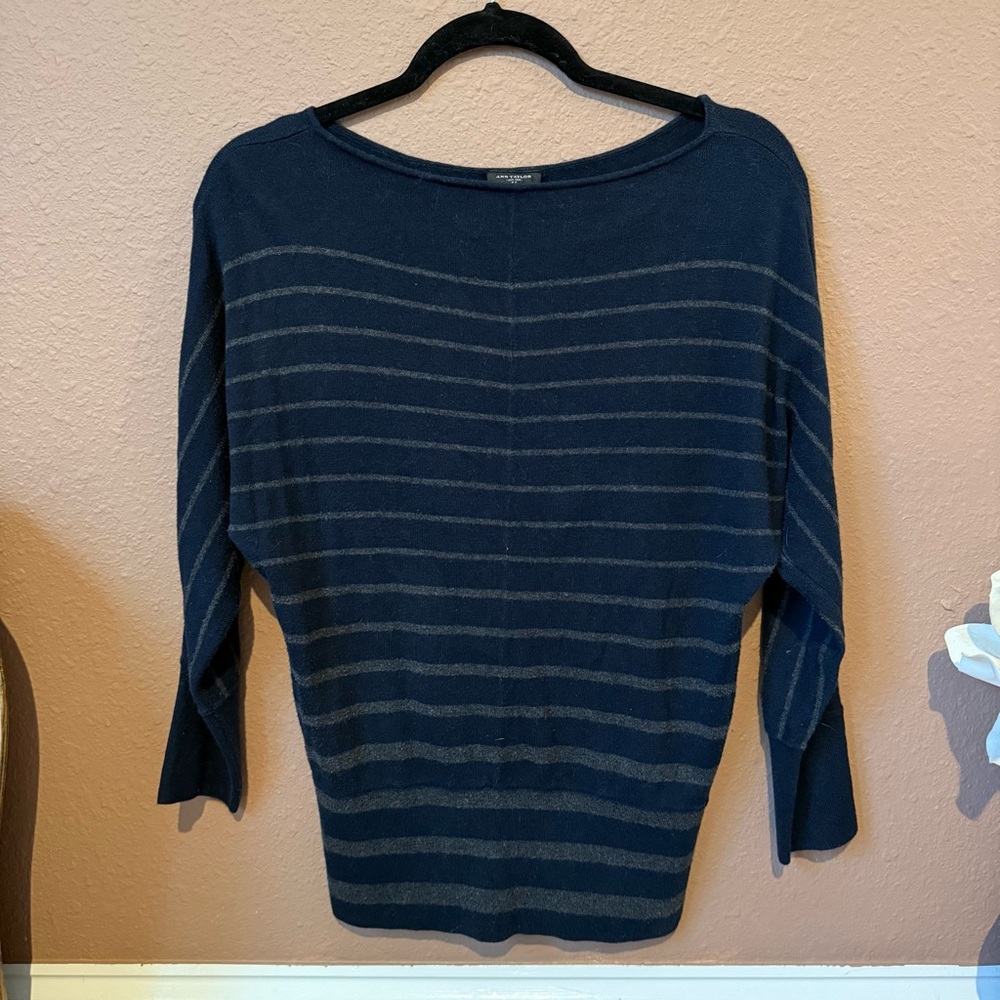 Ann Taylor Navy and Gray Striped Sweater